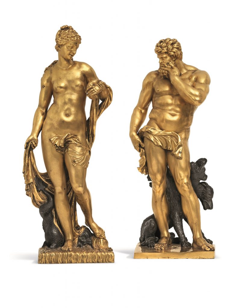 Exceptional A PAIR OF LARGE PARCEL-GILT BRONZE FIGURES OF PLUTO AND AMPHITRITE